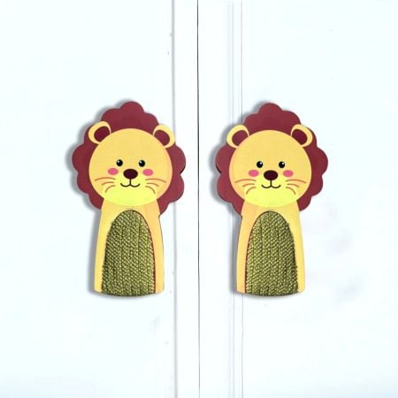 Handcrafted Acacia Wood Lion Fabric Handle Pair